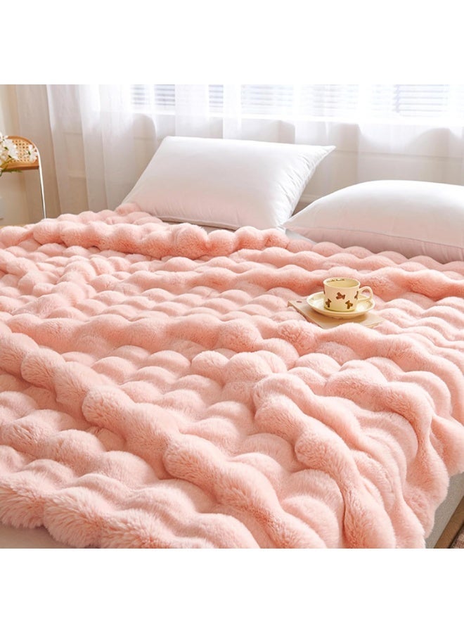 Luxury Plush Throw Blanket - Super Soft Cozy Fuzzy Blanket Faux Fur Blanket Lightweight Blankets Warm Bed Throws for Couch Bed Sofa (W100 x L160CM, Pink) - Image 2